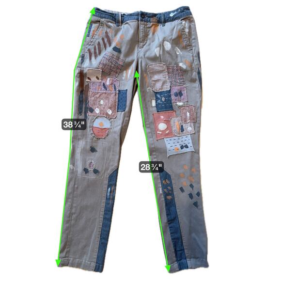 Pilcro Hyphen Collab Patchwork Painted Chinos Pants Women’s Sz 28 Anthropologie - Picture 8 of 8